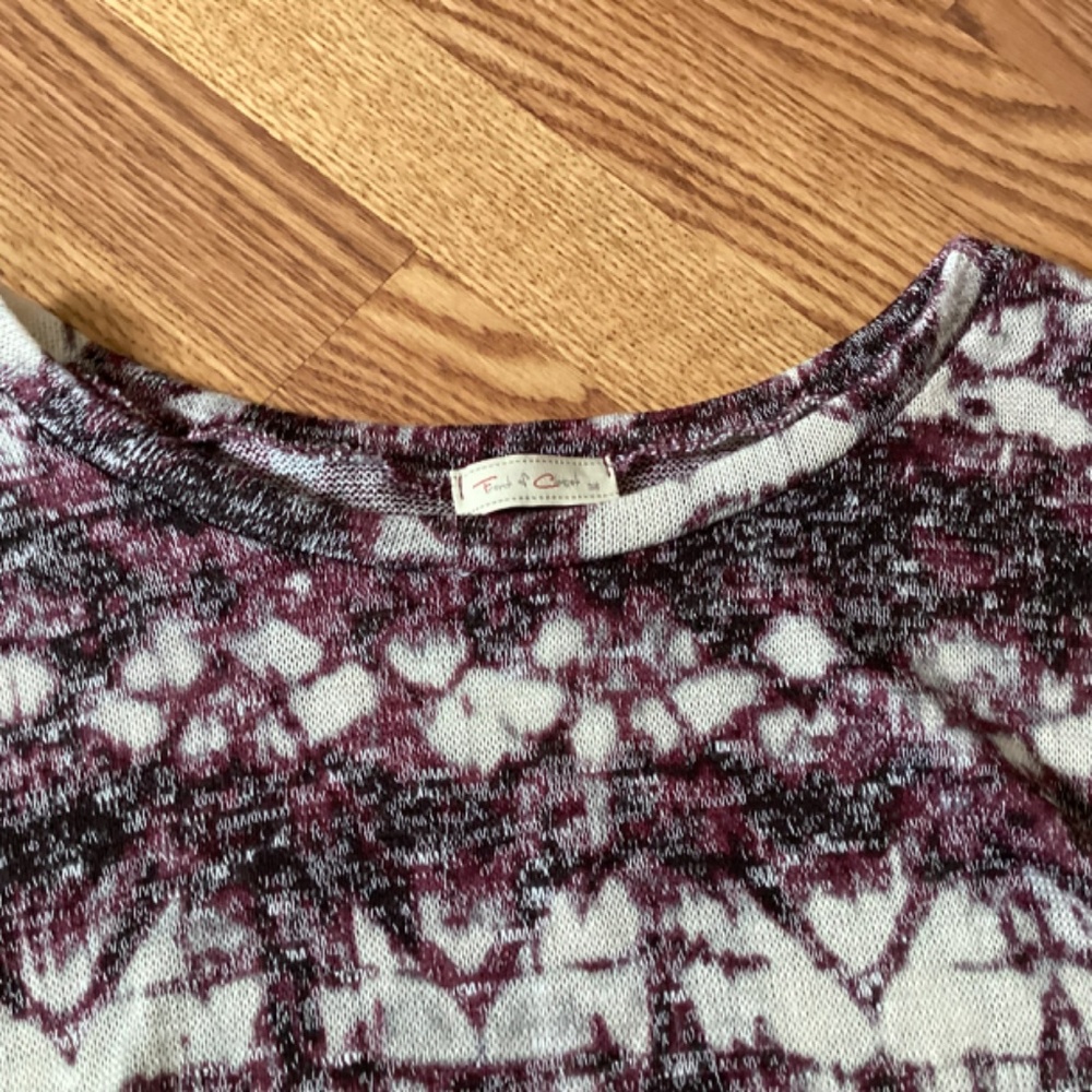 Front of Closet Maroon, Black & Cream Lightweight Semi Sheer Knit Tunic  3X - Picture 4 of 5